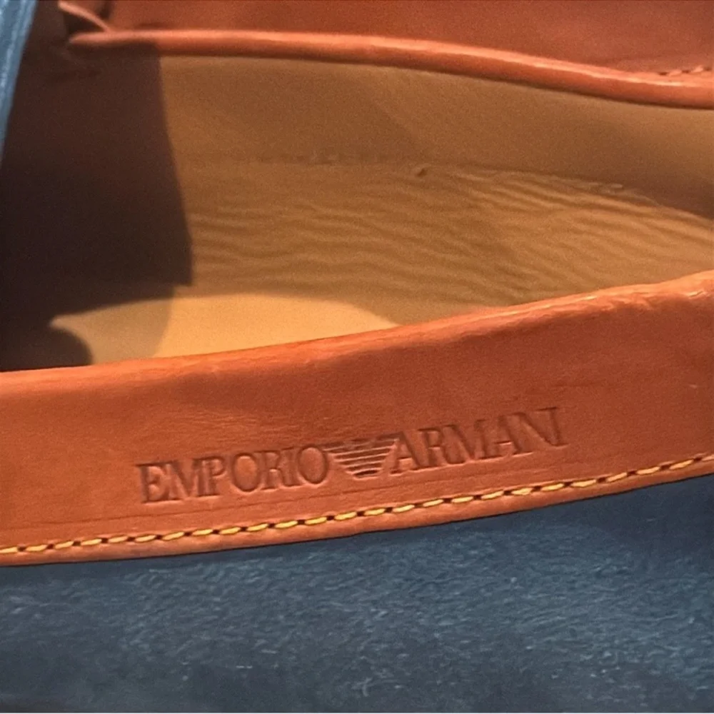 Authentic Emporio Armani men’s luxury designer leather signature loafers sz 11